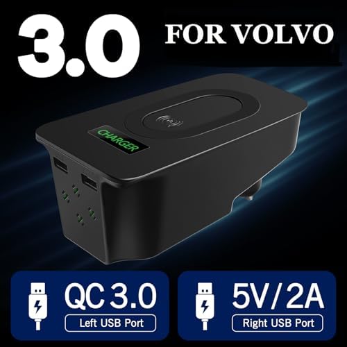 Premium Wireless Car Charger for XC90, XC60, V90, V60, S90, S60 – Fast QC 3.0 USB Charging Pad with LED Light – Ultimate Accessory for Seamless Device Power and Clutter-Free Driving
