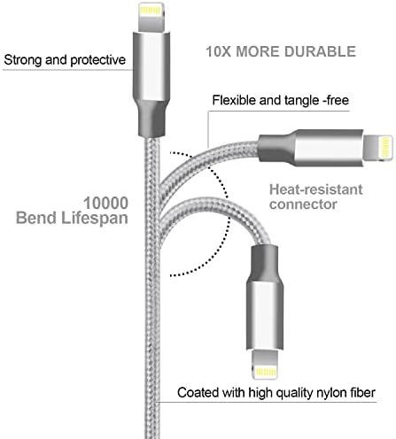 Premium 5-Pack i Phone Charger Set: MFi Certified Nylon Braided Fast Charging Cables (3 FT, 6 FT, 10 FT) for i Phone 14/13/12/11/X/Max/8/7/6/5/SE/i Pad – Unmatched Durability & Versatile Lengths for Every Lifestyle