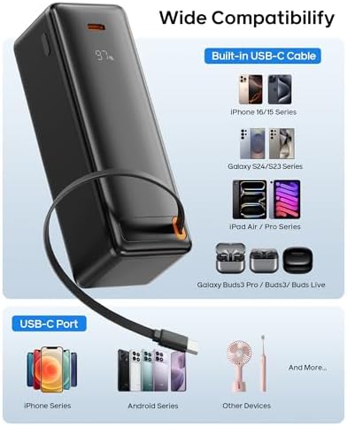 Revolutionary 3-in-1 Travel Charger for i Phone 16/15 | 10,000 m Ah Power Bank with Foldable Wall Plug and Retractable USB-C Cable | 30 W PD Fast Charging Capability, LED Power Indicator, TSA-Approved for Hassle-Free Business Trips | Unmatched Versatility and Quick Charge Solutions