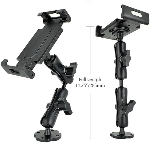 Heavy-Duty Aluminum Dual Arm Tablet Mount with 4-Point 360° Rotation – Secure Drill Base for 6.5″-12.9″ Devices (i Pad, Galaxy Tab, Surface) – Versatile Mounting Solution for Home, Office, and Vehicle Use – Ultimate Stability and Flexibility