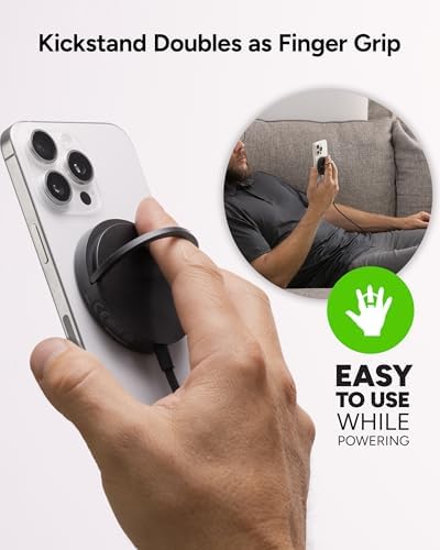 Mophie 15 W Fast Wireless Charging Pad with Kickstand – Sleek Mag Safe & Qi2 Compatible Charger for i Phone 16/15/14/13/12, Air Pods Pro (2 nd & 3 rd Gen) – Compact Travel Essential with Integrated Cable in Black for Effortless Portability and Hands-Free Viewing