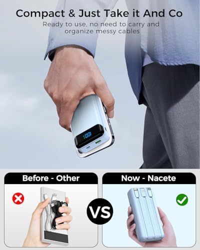 Ultra High Capacity 40,000 m Ah Portable Power Bank with Integrated Cables – 22.5 W PD Fast Charging Solution for i Phone 16/15/14/13, Samsung Galaxy S24/S23/S22/S21 & More – 5 Output Ports & 3 Input Options for Multi-Device Compatibility – Precision LED Display for Real-Time Power Monitoring – Lightweight & Compact Design Perfect for Outdoor Adventures, Travel, Camping, and More – Versatile Backup Battery for Smart Devices Including Tablets, Cameras, and More – Ultimate Charging Convenience Wherever You Go