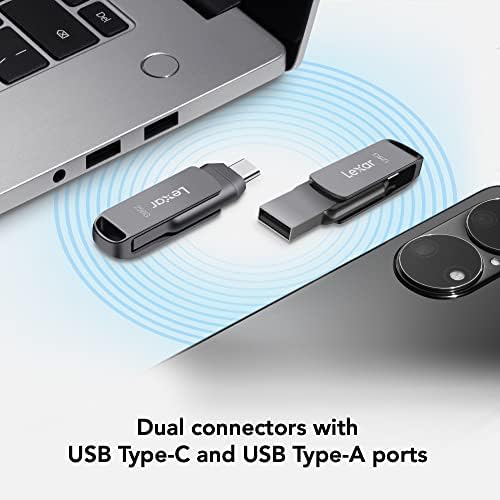 Lexar 256 GB Dual Drive D400 – High-Speed USB 3.2 Type-C & Type-A Flash Drive for Seamless Photo Backup and Storage Expansion, Perfect for i Phone 15 Users, Swivel Design with Durable Metal Housing, Up to 130 MB/s Transfer Rates for Effortless File Management and Enhanced Device Compatibility