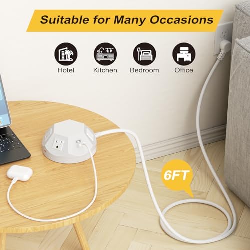 Advanced Power Strip Tower with Surge Protection, 20 W USB-C Charging Ports, 4 AC Outlets, and 4 USB Ports – 6.56 FT Extension Cord for Optimal Connectivity in Home Office, Bedroom, and Living Spaces – Compact Design for Space-Saving Efficiency and Enhanced Device Safety