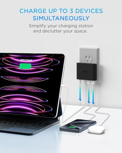 i Home 32 W AC Pro Multi-Port USB Wall Charger Block – Fast Charging Station with 1 USB-C and 2 USB-A Ports for Universal Device Compatibility – Compact, Efficient Power Hub for Home, Office, and Travel