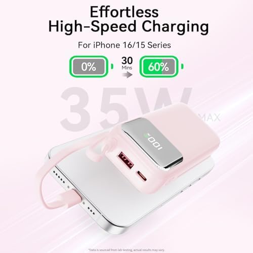 10,000 m Ah Portable Power Bank with Integrated USB-C Cable – Ultra-Fast Charging Solution for i Phone 16/15, Mac Book, Galaxy, i Pad & Air Pods – Your Essential Travel Power Companion with Superior Device Compatibility and Speed