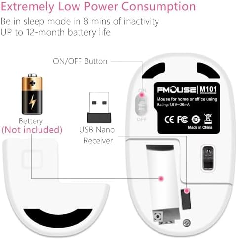 Ultra-Quiet Wireless Mouse with Nano Receiver – Perfect for PC, Laptop & Mac Book | Portable Optical Mice for Effortless Navigation | Ergonomic Design for Comfort & Productivity | Ideal for Mobile Professionals & Students