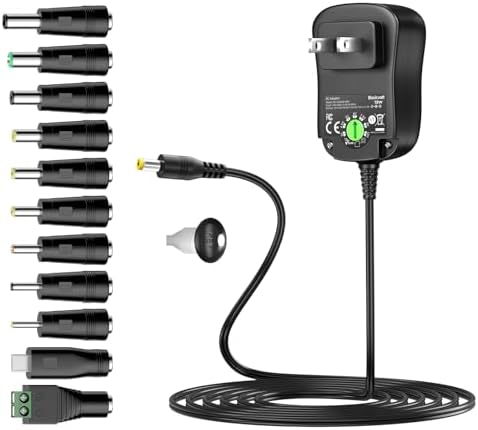 Versatile 18 W Universal Multi-Voltage DC Power Adapter with 10 Interchangeable Tips – Optimized Charger for LED Strip Lights, Routers, CCTV Cameras, and Tablets – Ultimate Fast Charging Solution with Adjustable Voltage Settings and Safety Features
