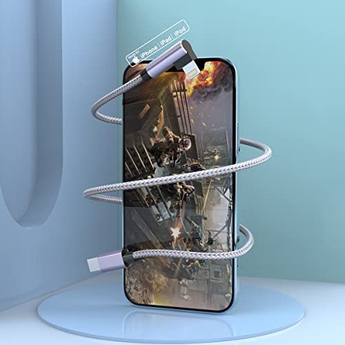 10 FT Right Angle Lightning to USB C Cable – MFi Certified Fast Charging & Data Sync Cord for i Phone 14/13/Pro/12/Max/11/X/XS/XR/8 – Durable Nylon Braided Design, Perfect for Gaming & Movie Watching – 480 Mbps Transfer Speed, Universal Compatibility with Apple Devices, 10000+ Bend Test Resistance, Safe Charging with No Warning Messages – Ideal for Mobile Gamers & Power Users