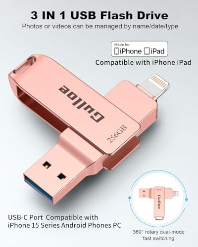 Gulloe 512 GB Flash Drive for i Phone, i Pad, Android & PC – Effortless Plug and Play USB Memory Stick with No App Needed, Sleek Metal Silver Design for Fast Photo and Video Backup, Perfect Storage Expansion Solution
