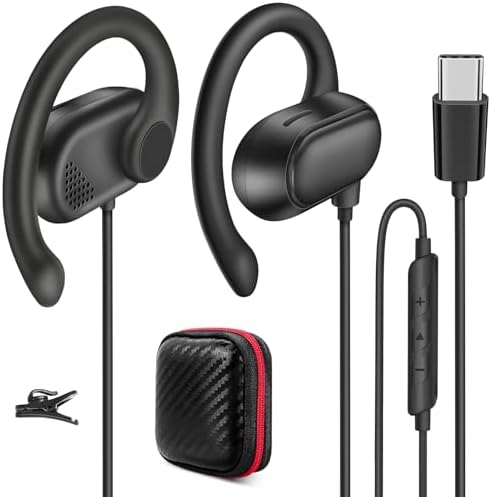 Revolutionary Open Ear USB-C Sports Earbuds with Microphone for i Phone 16, 15 Plus & Galaxy S25 – Secure Fit for Active Lifestyles, Superior Sound Quality, Effortless Volume Control & Enhanced Awareness for Ultimate Listening Freedom on the Move