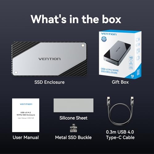 VENTION 40 Gbps High-Speed M.2 NVMe SSD Enclosure with Cooling Fan – Premium Aluminum Case for Maximum Performance and Compatibility with Thunderbolt 3/4, USB4, and UASP Support – Ideal for Gamers, Content Creators, and Professionals on the Go