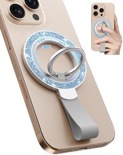Tycamp Mag Safe-Compatible Glitter Phone Grip Ring Holder Stand for i Phone 16/15/14/13/12 Series – Stylish Magnetic Phone Accessory with Removable Rotating Design for Enhanced Grip and Glam Appeal in Black – Secure Attachment for Selfies, Texting, and Viewing