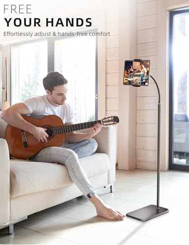 Adjustable Gooseneck Tablet Stand for i Pad and Cell Phones – Metal Floor Holder with Enhanced Flexibility and Stability for Ultimate Hands-Free Experience – Compatible with 4.7” to 13” Devices for Comfortable Viewing Anytime, Anywhere