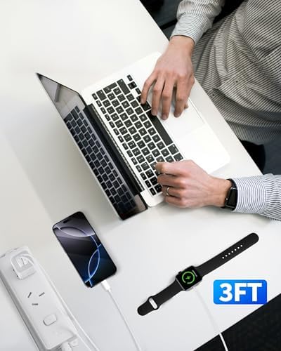 2025 Enhanced Magnetic Wireless Charger for Apple Watch – 3 FT Portable Charging Cable with Dual USB Power Adapter for Fast and Efficient Charging of All Models, Including Ultra/10/9/8/7/SE/SE2/6/5/4/3/2/1 – Seamless Magnetic Alignment and Durable Design for Active Lifestyles