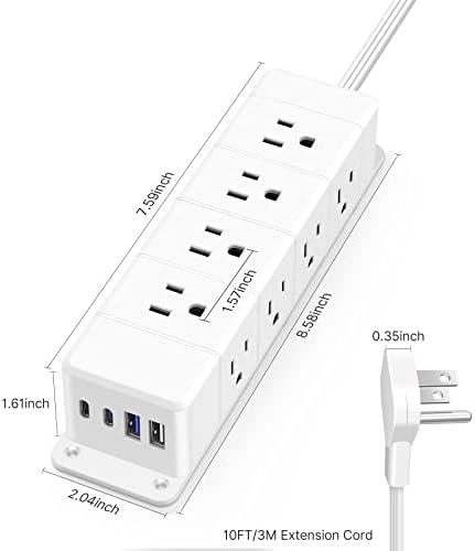 Maximize Workspace Efficiency with the 45 W USB-C Fast Charging Power Strip – 12 Outlets, 4 USB Ports, 1200 J Surge Protection, and 6 FT Flat Extension Cord for Seamless Under Desk Mounting and Enhanced Device Compatibility
