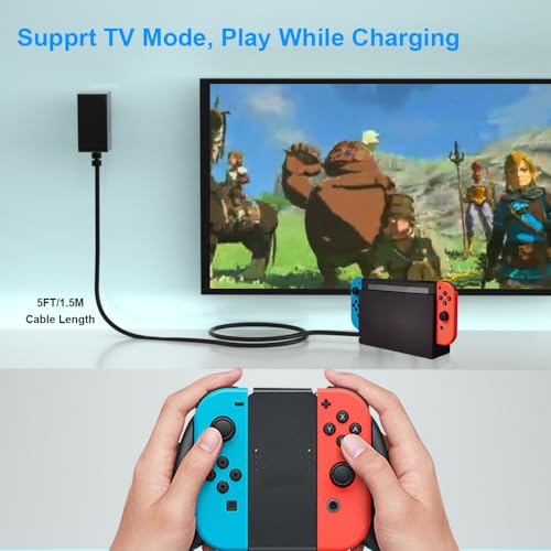 10 FT USB-C Power Adapter for Nintendo Switch & Lite – High-Speed 15 V 2.6 A Charger for Ultimate Gaming Freedom – Enhanced Dock Compatibility for Continuous Play and Versatile Setup