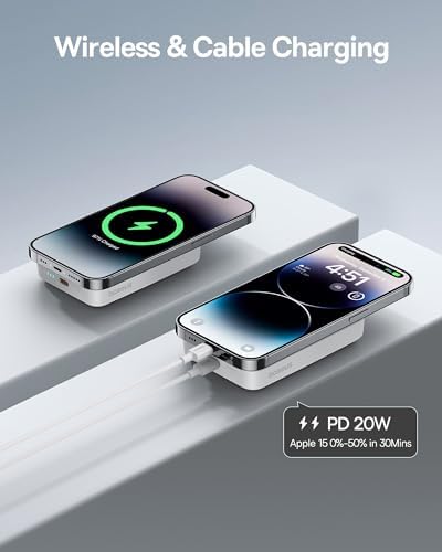 Baseus Magnetic Portable Charger for i Phone – 5,000 m Ah Qi2 Certified Wireless Power Bank with 15 W Mag Safe Compatibility & 20 W USB-C Fast Charging for i Phone 16/15/14/13/12 – Sleek, Lightweight Design for On-the-Go Power Solutions