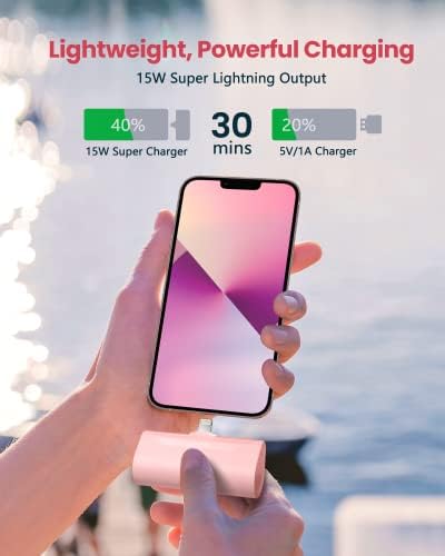Ultra-Compact Pink 4800 m Ah Power Bank – Sleek Mini Battery Charger with 15 W Fast Charging for i Phone 14/13/12/11/8 & i Pad Air/Mini/Pro – Stylish Portable Charger for Travel & Everyday Use – Enhanced Compatibility for Air Pods Pro I/II