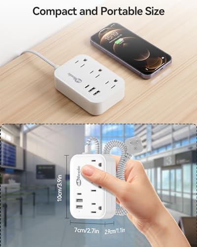 Compact PD 20 W USB C Travel Power Strip with Flat Plug Design, 3 AC Outlets & 3 USB Ports for Rapid Charging – Ideal Cruise Ship Essential & Versatile Charging Station for i Pad Pro, i Phone, Samsung Devices – 3 FT Short Extension Cord for Convenient Use