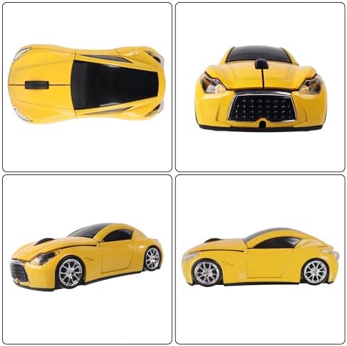 Sleek Yellow Wireless Car Mouse – Cool Sports Car Design for Enhanced Precision with 1600 DPI Optical Technology | Lightweight & Portable USB Receiver Mouse for Laptops, PCs, and Travel | Perfect Gift for Tech Lovers and Professionals