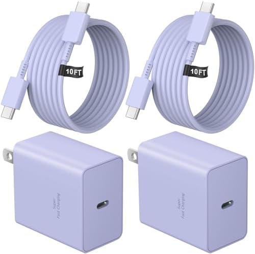 Power Up in Style: 45 W Type C Charger 2-Pack with 10 FT Cables – Fast Charging for i Phone 15/16, i Pad Pro, Galaxy S21-S25 – Sleek Pink Design for Enhanced Compatibility and Portability – Ideal Android Charger for Busy Lifestyles
