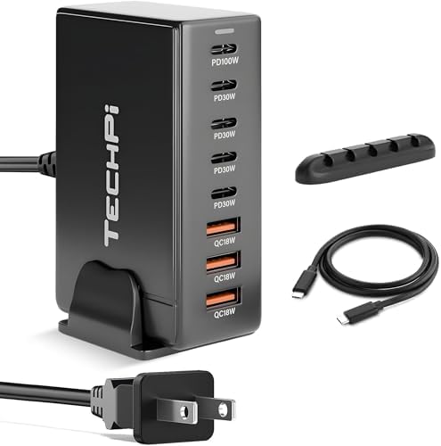 268 W Ga N USB Type C Multi-Port Fast Charging Station – 8-Port PD & QC4.0 Charger for Mac Book Pro/Air, i Phone 16/15/14/13/12, i Pads & Galaxy Note – Ultimate Solution for Rapid Device Charging on the Go