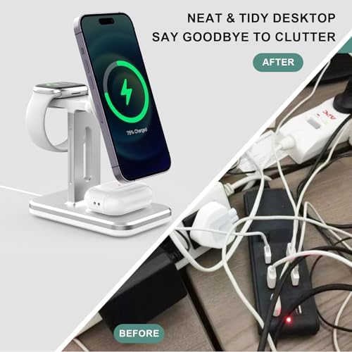 15 W 3-in-1 Wireless Charging Station for Apple Devices – Fast Charging Dock for i Phone 16/15/14/13 Pro Max, Apple Watch 9/8/7/6/5, and Air Pods Pro 3/2 – Sleek Multi-Device Charger with Enhanced Speed and Safety Features