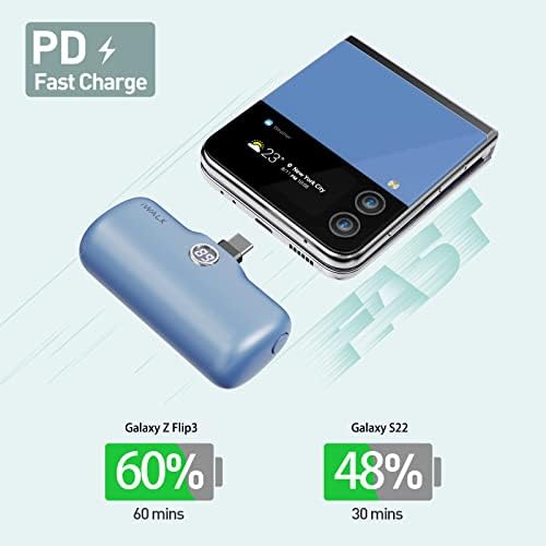 Compact i WALK 4,800 m Ah Portable Charger – High-Speed 18 W PD Power Bank with Built-in USB-C for Seamless Charging of i Phone 15/16/Pro/Max & Samsung Galaxy S25/S24/S23 – Ideal Travel Companion for On-the-Go Power Solutions