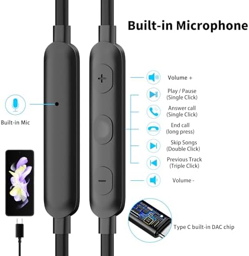 Revolutionary Noise-Canceling USB C Earbuds for i Phone 16 & Galaxy Z Flip Fold 6 – Advanced Wired Headphones Featuring Magnetic In-Ear Design & Integrated Mic for Superior Call Clarity – Universal Compatibility with i Pad, One Plus, Samsung, and Pixel – Exceptional Audio Performance for Music Lovers & Gamers on the Move