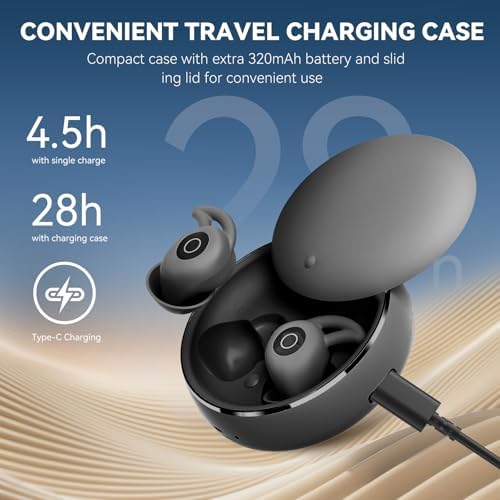 Revolutionary Micro Sleep Earbuds for Side Sleepers: Ultimate Noise Reduction Technology, 28-Hour Battery Life, Lightweight Design with Travel Charging Case for Uninterrupted Sleep and Serenity