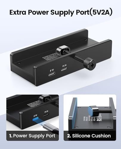 Transform Your Workspace with the ORICO USB Hub 3.0: Premium 4-Port Aluminum Clamp Adapter with Dedicated Power Supply for USB-A & USB-C Devices – High-Speed Data Transfer & Unmatched Compatibility for Enhanced Productivity