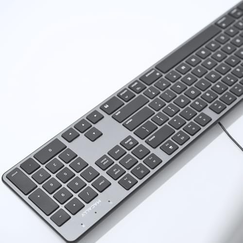 Enhance Your Workspace with the Macally Ultra-Slim USB Wired Keyboard – Full-Size Design & Number Keypad for Mac & Windows Devices, Elegant Silver Finish for Style and Durability