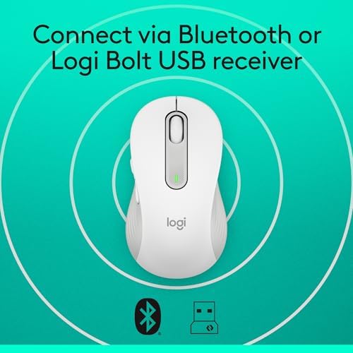 Logitech Signature M650 L Wireless Mouse for Large Hands – Ergonomic Comfort, 2-Year Battery Life, Silent Click Technology, Customizable Functions, Bluetooth Compatible with PC/Mac/Chromebook – Elegant Off White Finish for Professional & Casual Use