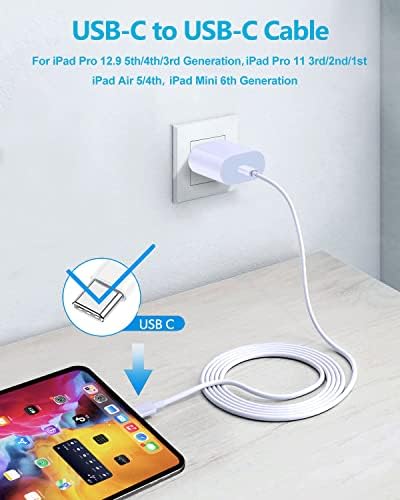 20 W USB-C Fast Charger for i Pad Pro, Air & Mini – Ultimate PD Wall Charger with 6.6 ft USB-C to C Cable for Rapid Charging Across All Generations, Compact Design for On-the-Go Power Solutions, Enhanced Safety Features to Prevent Overheating