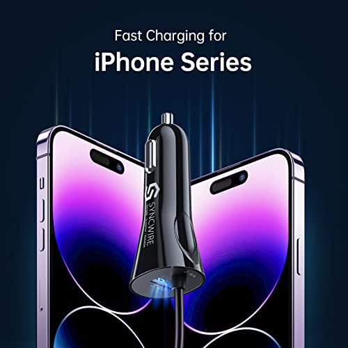 Syncwire 4.8 A Fast Car Charger for Apple Devices – MFi Certified Dual USB Adapter with 8 FT Coiled Lightning Cable for i Phone 14/13/12/11/XR/Max & i Pad – Ultimate Road Trip Charging Solution with Enhanced Safety Features