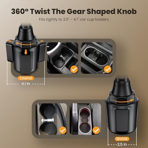 Universal Car Cup Holder Phone Mount with 360° Rotation – Adjustable Height Smartphone Holder for Optimal Driving Convenience – Fits 2.5 to 4.1 Inch Cup Openings – Durable, Stylish Design Compatible with All Phones – Elevate Your In-Car Experience Today!