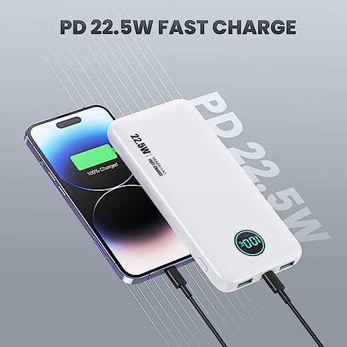 Ultra-Slim 10800 m Ah Portable Power Bank with LCD Display – Dual QC 4.0 & PD Fast Charging for i Phone 15, Android & Samsung Galaxy – Lightweight Travel Companion for Continuous Device Power