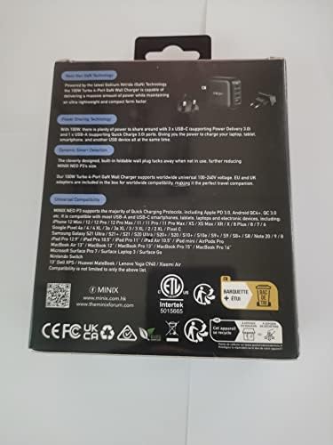 MINIX NEO P3 100 W Ga N Turbo Wall Charger – High-Speed 4-Port Charging Hub with 3 USB-C Ports (Max 100 W/20 W) & 1 USB-A Port (Max 18 W) – Ultimate Compatibility for Mac Book Pro, i Phone 14, i Pad Pro, Galaxy S9 & More – Compact Design for Travel & Daily Use – Fast Charge Multiple Devices Safely & Efficiently