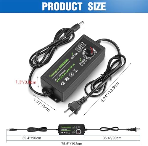 Versatile Universal Adjustable AC/DC Power Supply Adapter – 3 A, 72 W Output, 9 V to 24 V Range – Dual Connector Compatibility (5.5 x 2.1 mm & 5.5 x 2.5 mm) – Optimal Power Solution for Home Electronics with Advanced Safety Features and Global Input Voltage Support