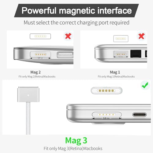 Power Up Efficiently: 140 W USB-C Charger with Braided Magnetic Cable for 2021-2024 Mac Book Pro and Air Models, Fast Charging & Smart Protection Features, LED Status Indicator, Universal Compatibility for M1, M2, M3 Devices