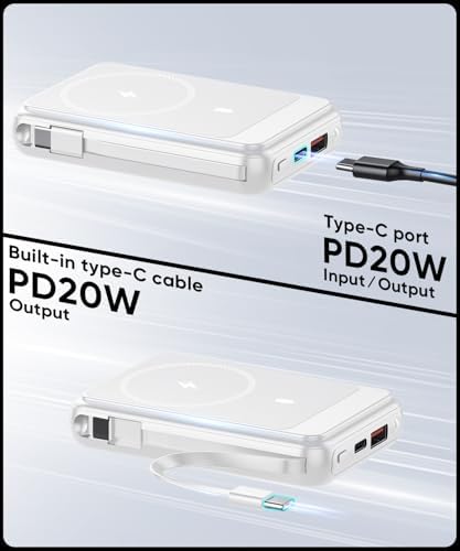 Ultra-Fast Magnetic Power Bank 12000 m Ah for Mag Safe Devices – Wireless Charger with Built-In Cables for i Phone 16 Series, 22.5 W Rapid Charging for On-the-Go Convenience and Seamless Compatibility with i Phone 15/14/13/12 Models – Sleek, Durable Design for Effortless Power Solutions