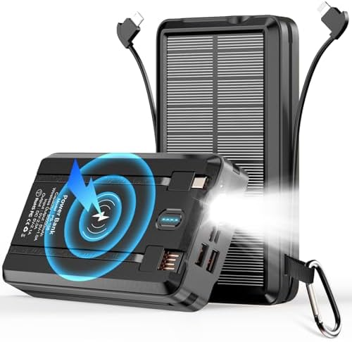Ultimate Solar Power Bank 52800 m Ah Portable Charger with Fast 5 V/3 A Charging, Built-in 4 Cables, Dual Outputs & LED Flashlight – Perfect Outdoor Companion for Camping, Travel & Everyday Use