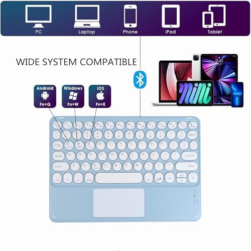 Ultra-Slim 10-Inch Wireless Bluetooth Keyboard with Touchpad – Rechargeable & Portable Universal Keyboard for i OS, Android & Windows Devices – Effortless Typing on the Go in Sleek White Finish