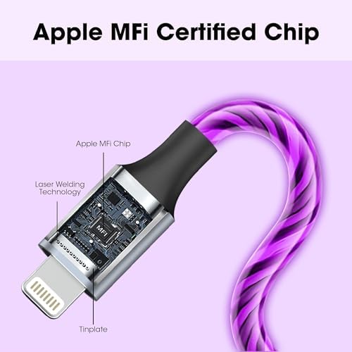 Illuminate Your Charging Routine with the 3.3 ft Light-Up i Phone Charger Cable – MFi Certified LED Charging Cord for i Phone 14/13/12/11/XR/XS/X/8, i Pad, Air Pods, and More – Fast Charging with Vibrant Blue Glow for Enhanced Visibility and Performance