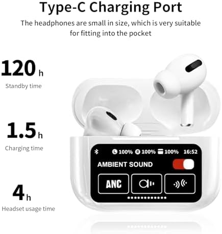 A9 Pro Black Wireless Bluetooth Earphones – Cutting-Edge Touch Screen Noise Cancelling Sports Earbuds with IPX4 Waterproof Protection, Advanced 5.4 Bluetooth Connectivity, and Ergonomic Comfort for Unmatched Audio Performance During Workouts and Daily Activities