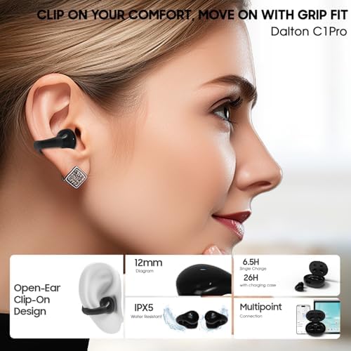 Revolutionary C1 Pro Clip-On Bluetooth Earbuds – Open-Ear Design for Active Lifestyles, Ultimate Ambient Awareness, Lightweight Comfort for Glasses Wearers, Premium Sound Quality with Deep Bass and Crystal Clarity, Extended Battery Life for All-Day Use, Stylish Ear Clips Perfect for Daily Wear and Special Events