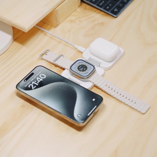 X55 Magnetic Foldable 3-in-1 Charging Station for Apple Devices – 15 W Fast Wireless Charger for i Phone 16, 15, 14, 13, 12 Series, 5 W Apple Watch Power Station, Portable Air Pods Charging Stand – Sleek Black Design for Travel and Home Use