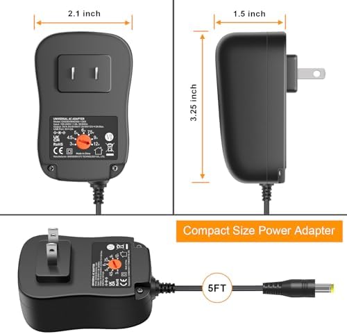 Universal 36 W Adjustable Voltage DC Power Supply with 8 Tips – Multi-Device USB Wall Charger for Phones, Security Cameras, Routers, and LED Lights – Versatile AC Adapter for Seamless Connectivity and Efficient Power Management