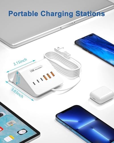 VHBW 35 W 6-Port USB C Charging Hub – Innovative Multi-Device Fast Charging Station with 3 USB-C & 3 USB-A Ports – Optimal Compatibility for i Phone 14/13/12 & Samsung Galaxy S23/S22/S21 – Smart Power Distribution for Rapid Charging Efficiency
